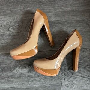 BCBG PARIS Nude Colorblock Patent Leather Pumps
